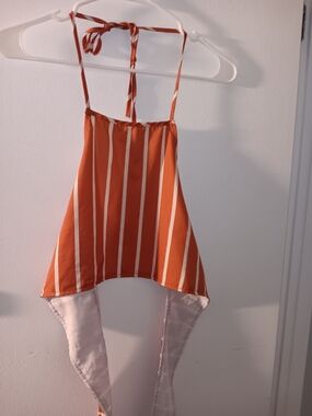 Striped Orange Halter Tie-Back Crop Top